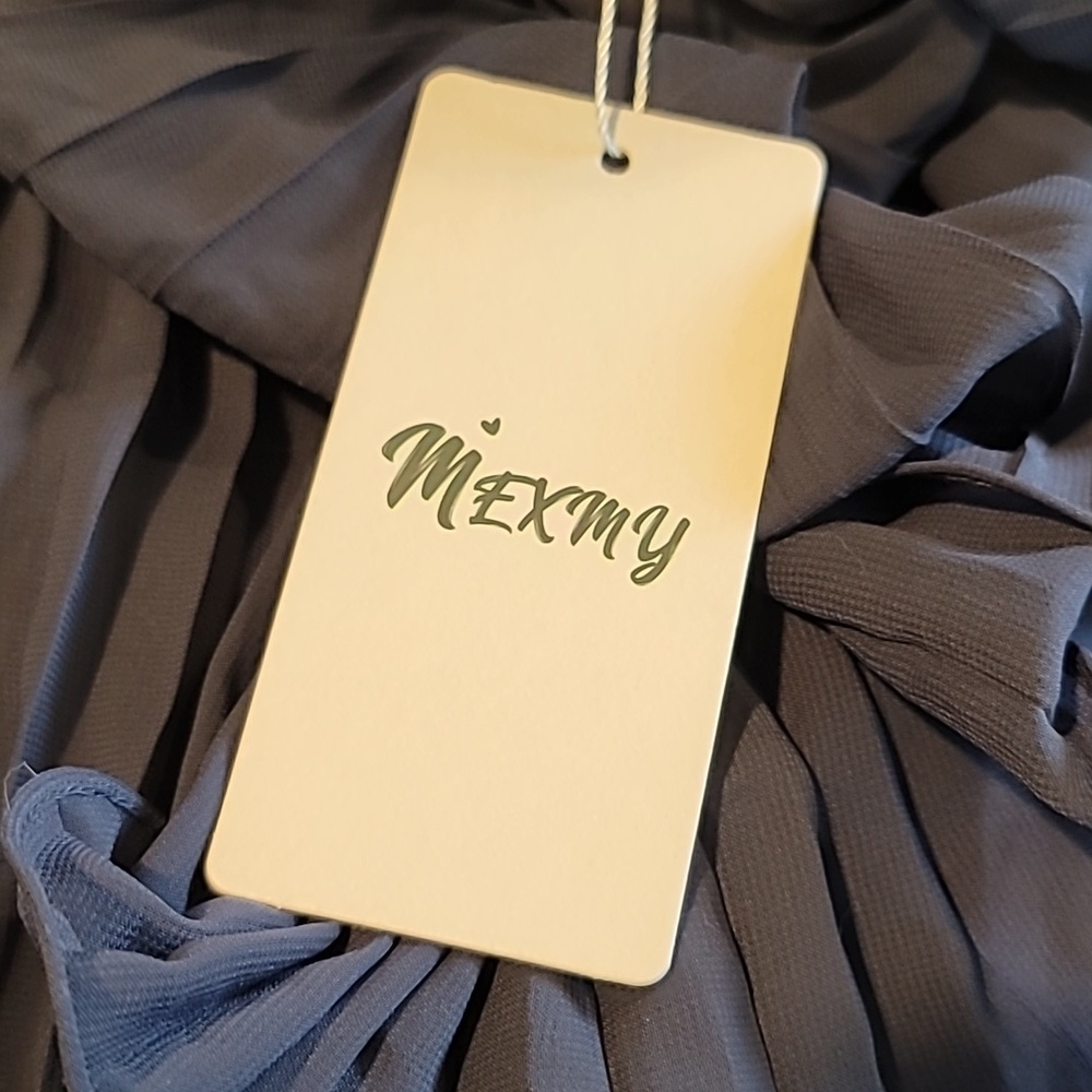 NWT MEXMY Elegant Navy Tiered Ruffled Chiffon Dress Size 16 - Picture 11 of 11